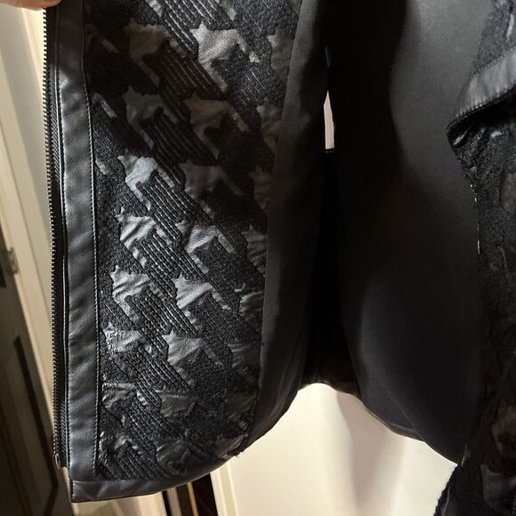 Sam Edelman Vegan Leather Black Houndstooth Moto Vest XS‎ Asymmetric Zip - Picture 7 of 9